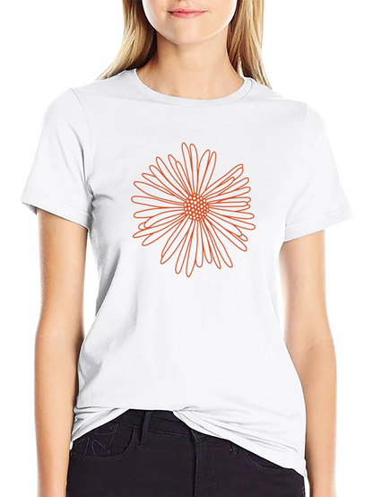 Mens Black T-Shirt with Orange Flower Design