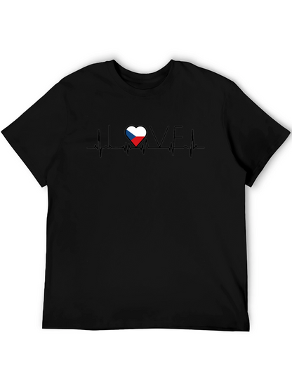 Czech Republic Flag Heartbeat Love Graphic T-Shirt