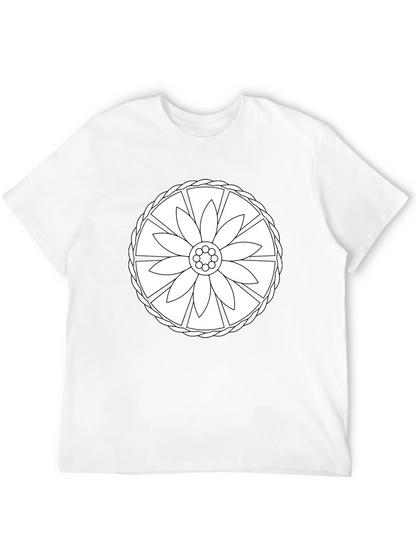 Black Tee with Floral Wheel Design