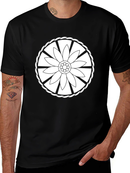 Black Tee with Floral Wheel Design