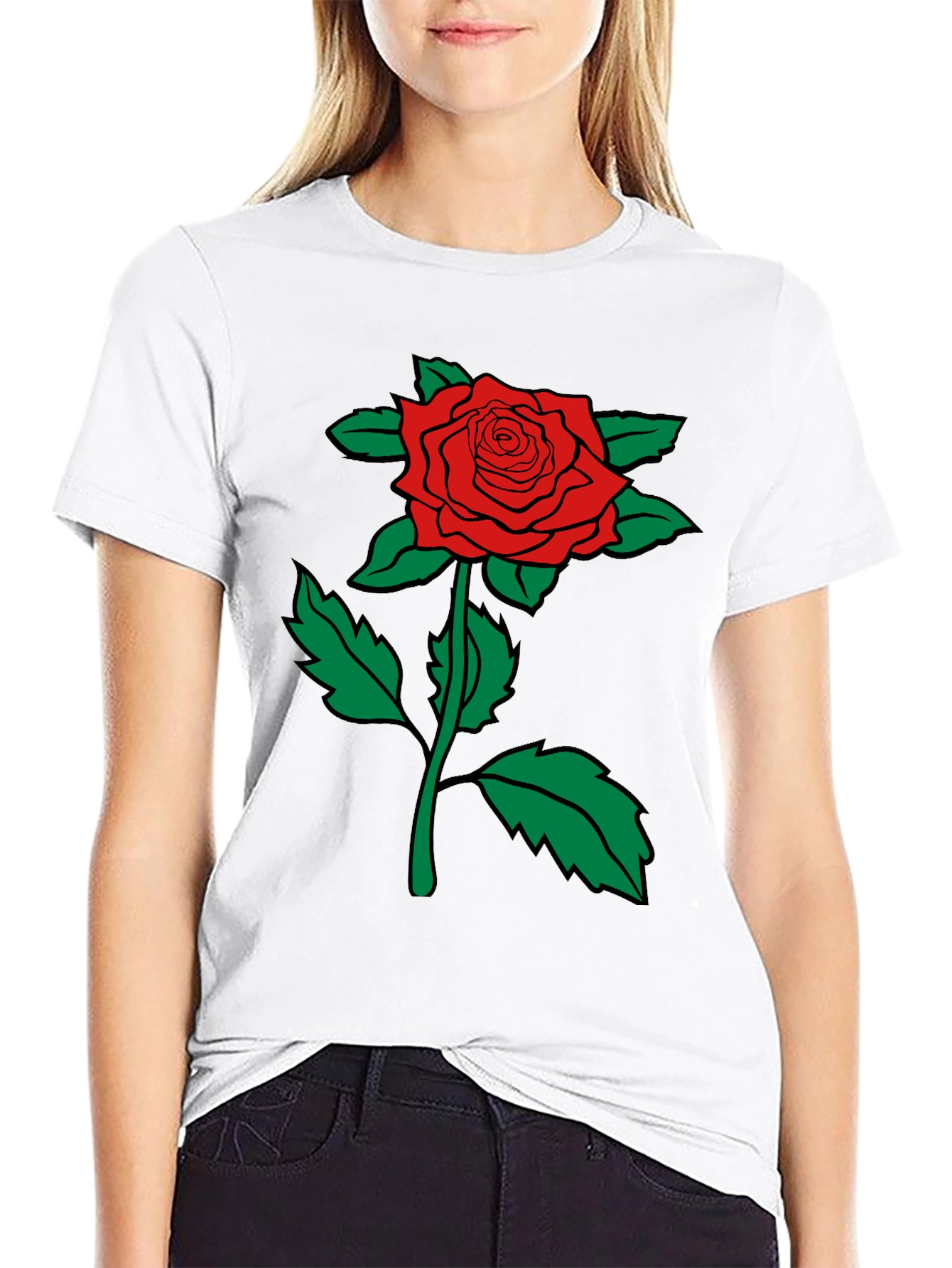 Red Rose Graphic Tee - Mens Black Cotton T-Shirt