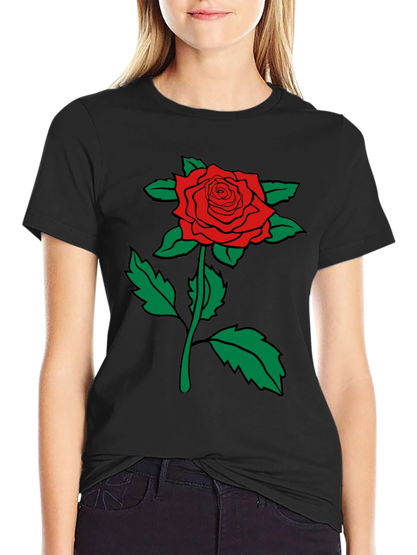 Red Rose Graphic Tee - Mens Black Cotton T-Shirt