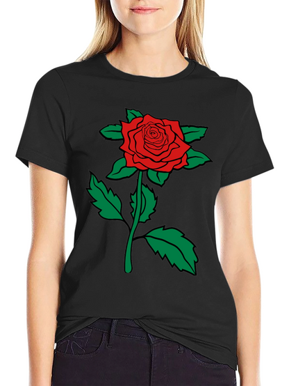 Red Rose Graphic Tee - Mens Black Cotton T-Shirt