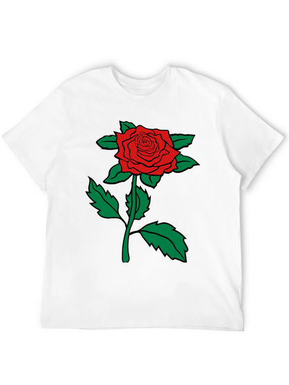 Red Rose Graphic Tee - Mens Black Cotton T-Shirt