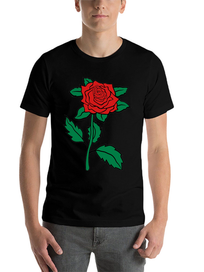 Red Rose Graphic Tee - Mens Black Cotton T-Shirt
