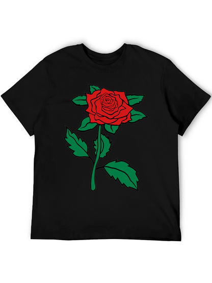 Red Rose Graphic Tee - Mens Black Cotton T-Shirt