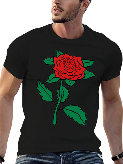 Red Rose Graphic Tee - Mens Black Cotton T-Shirt