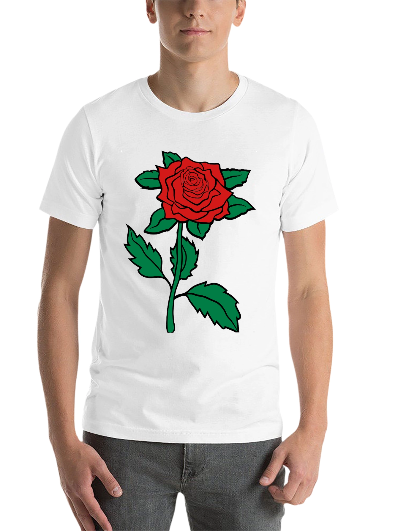 Red Rose Graphic Tee - Mens Black Cotton T-Shirt