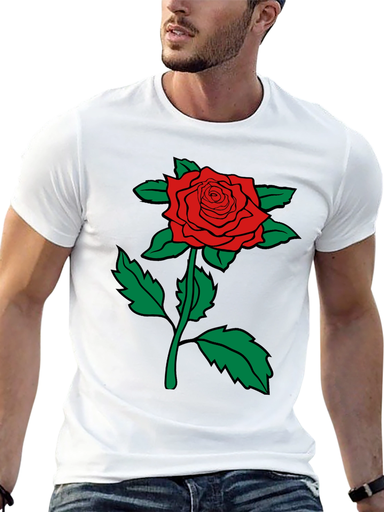 Red Rose Graphic Tee - Mens Black Cotton T-Shirt