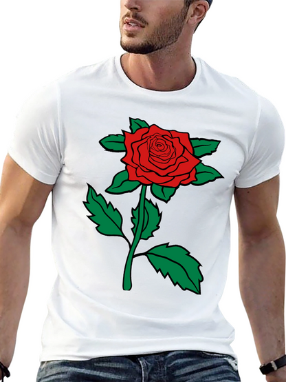 Red Rose Graphic Tee - Mens Black Cotton T-Shirt