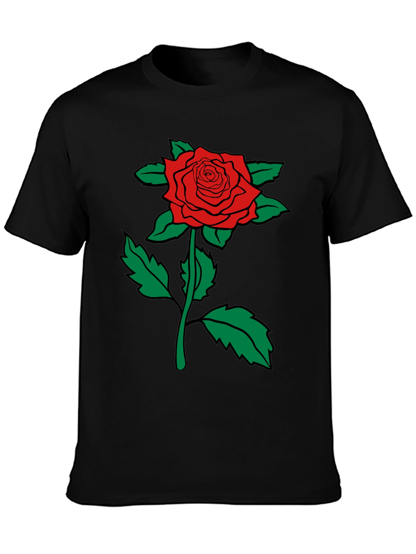Red Rose Graphic Tee - Mens Black Cotton T-Shirt