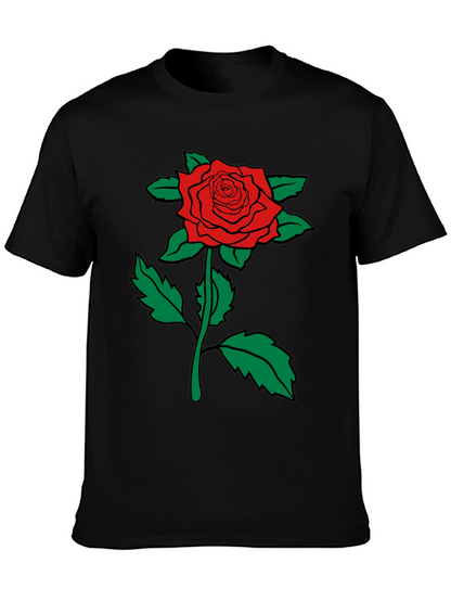 Red Rose Graphic Tee - Mens Black Cotton T-Shirt