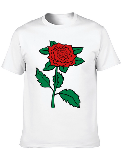 Red Rose Graphic Tee - Mens Black Cotton T-Shirt