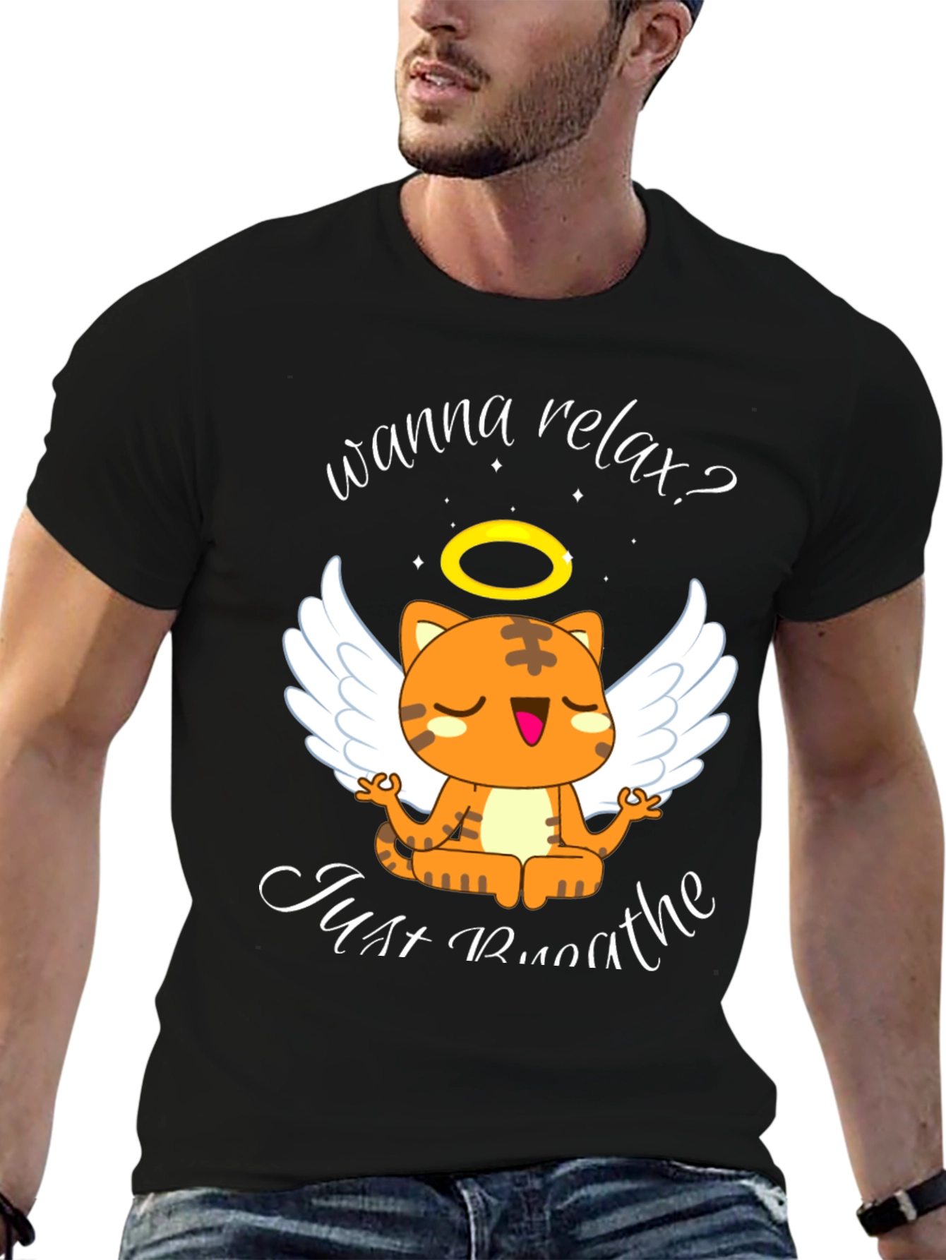 Relax Cat T-Shirt - Wanna Relax? Just Breathe Tee