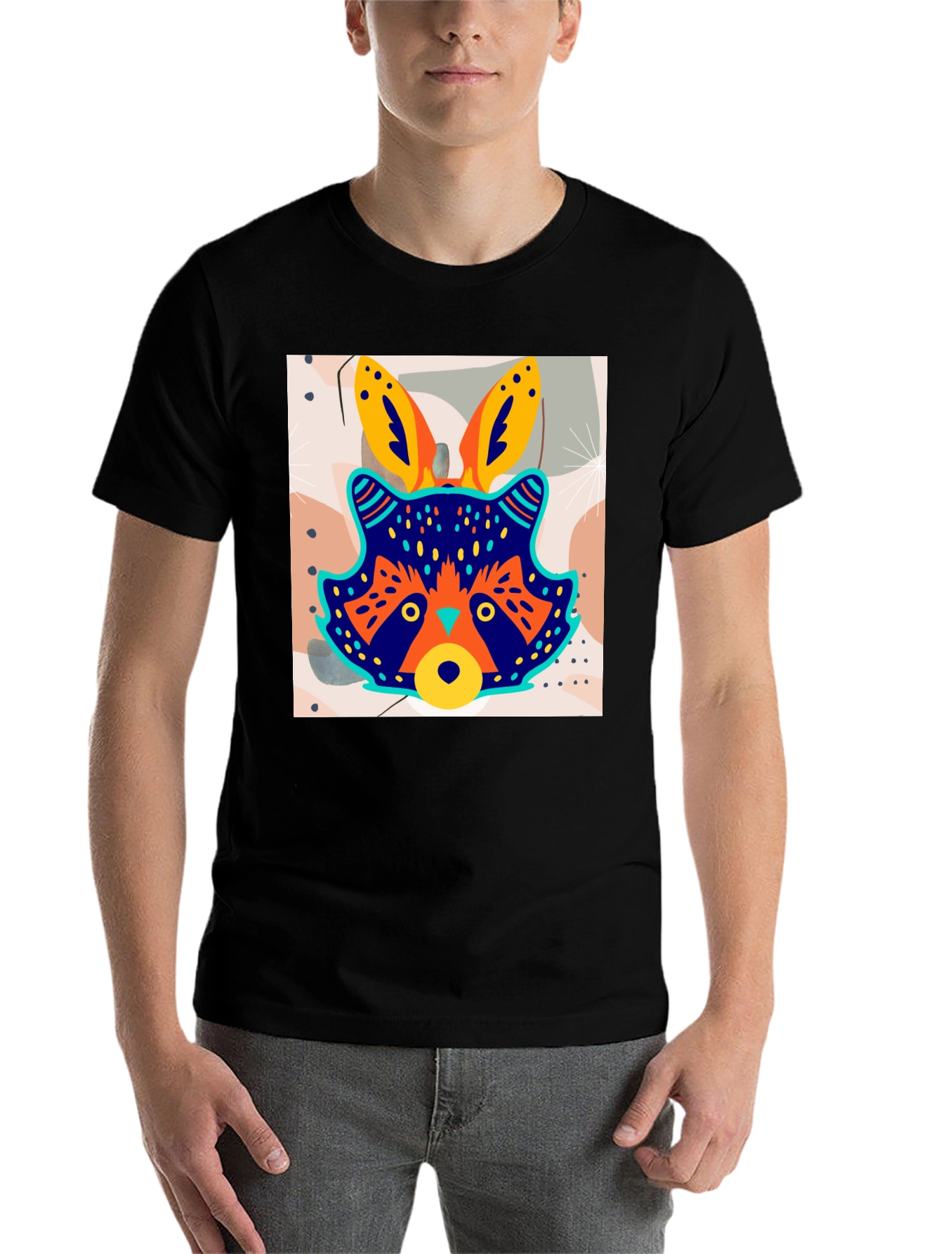 Funky Raccoon Graphic Tee - Stylish Mens Black T-Shirt