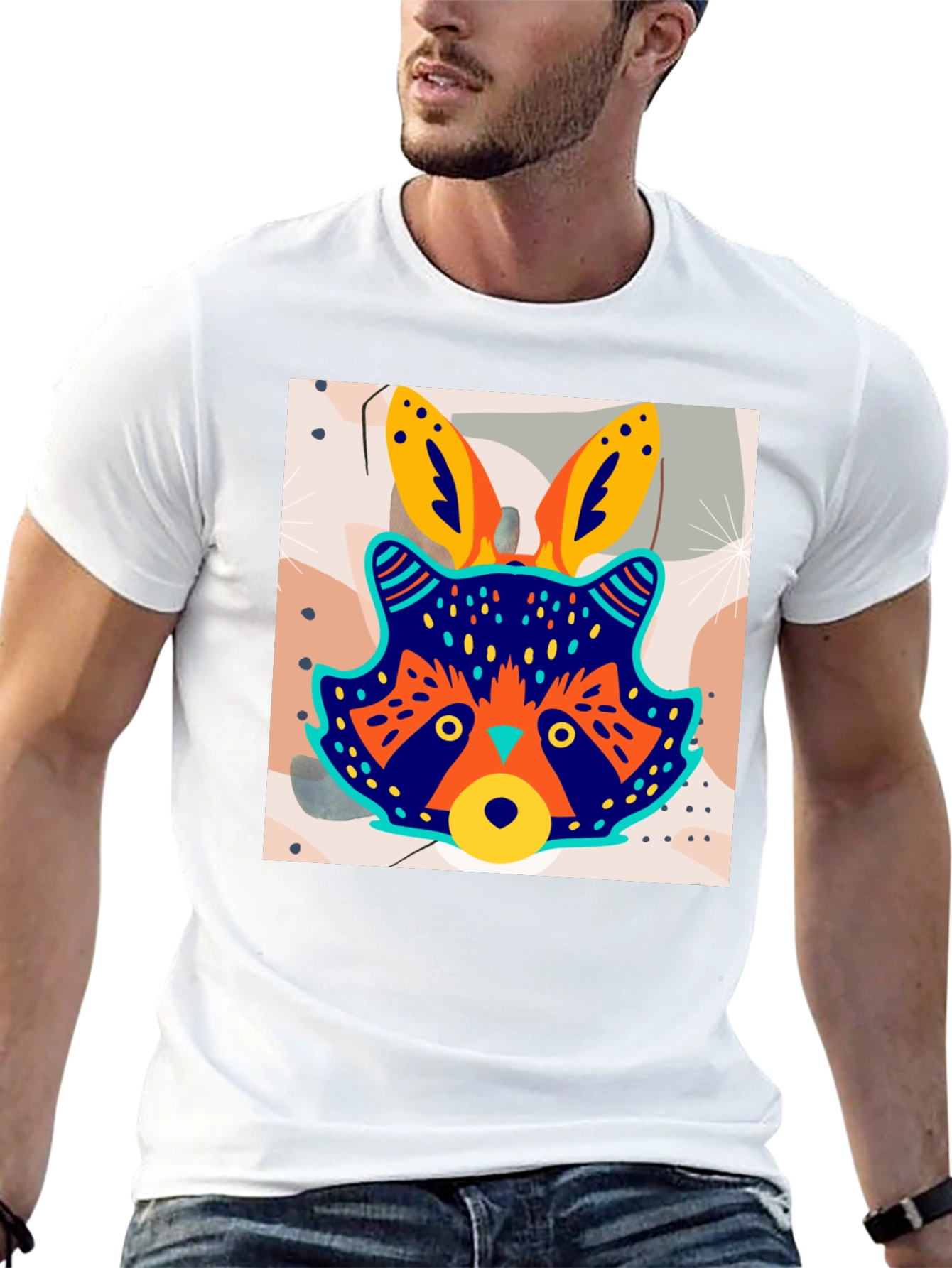 Funky Raccoon Graphic Tee - Stylish Mens Black T-Shirt
