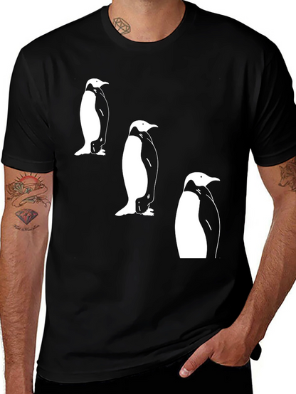 Penguin Trio Graphic Tee - Black Cotton T-Shirt