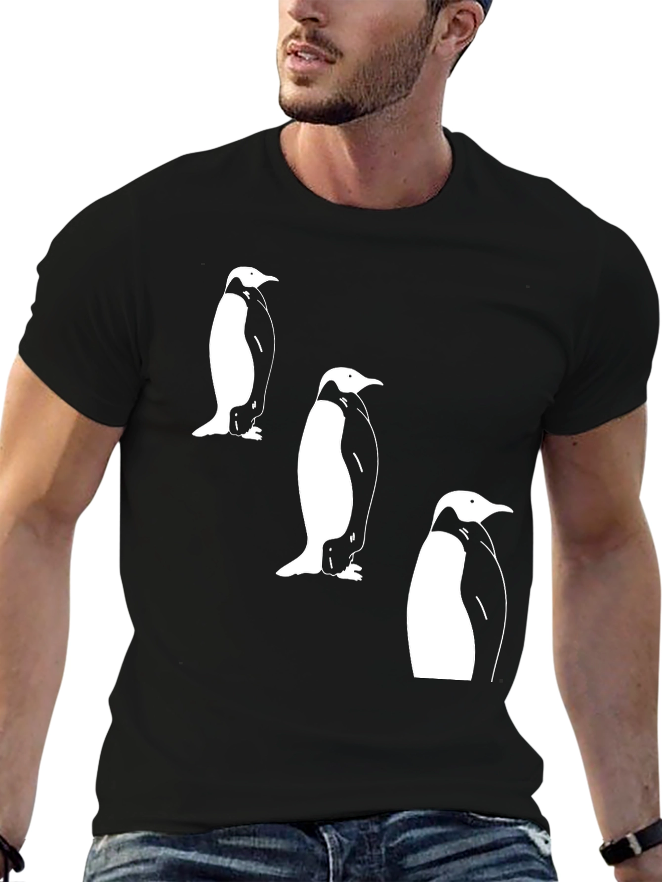 Penguin Trio Graphic Tee - Black Cotton T-Shirt