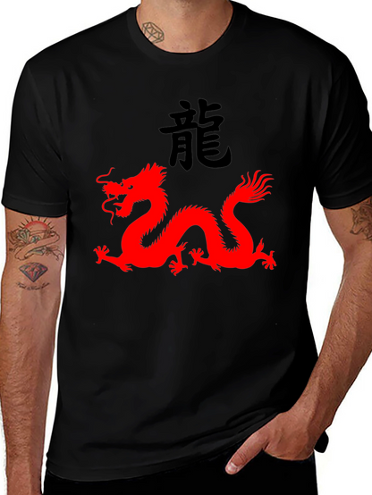 Black T-Shirt with Red Dragon Graphic