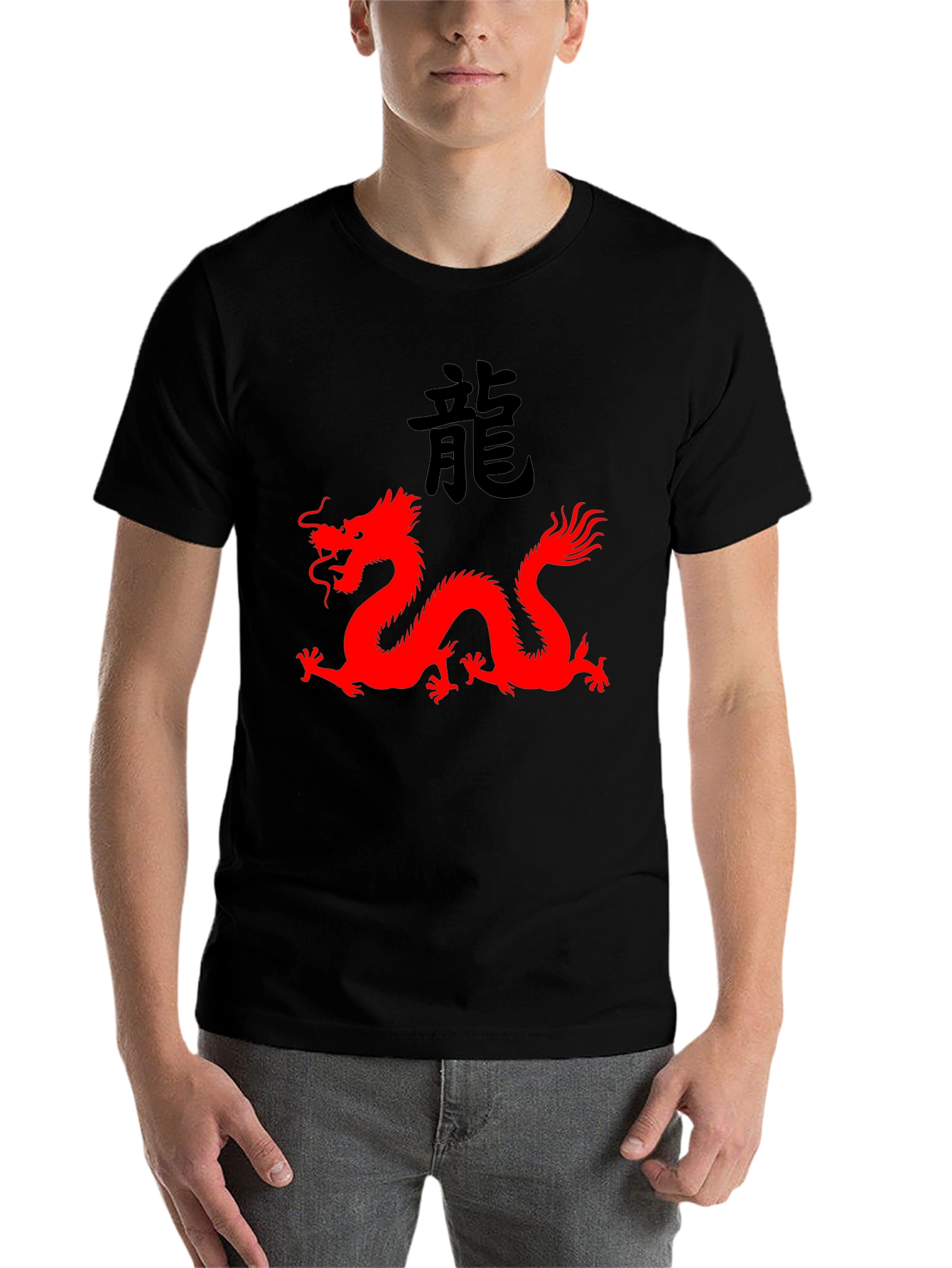 Black T-Shirt with Red Dragon Graphic