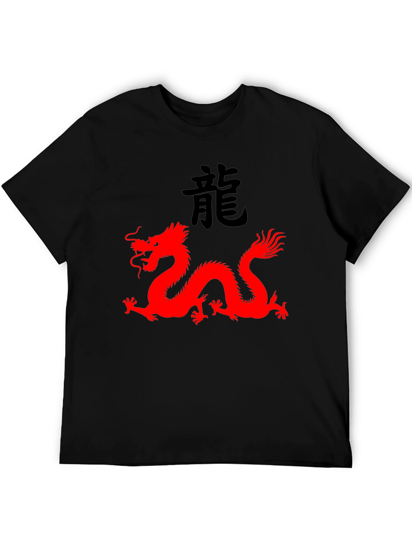 Black T-Shirt with Red Dragon Graphic