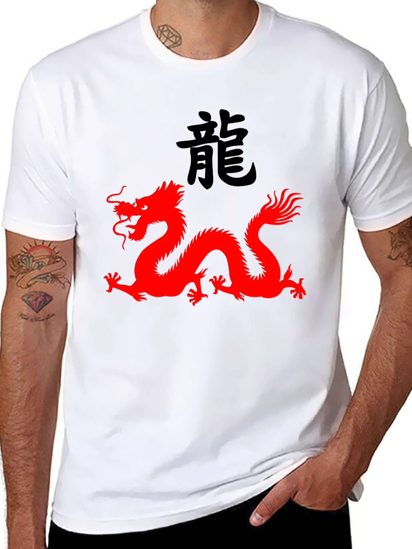 Black T-Shirt with Red Dragon Graphic