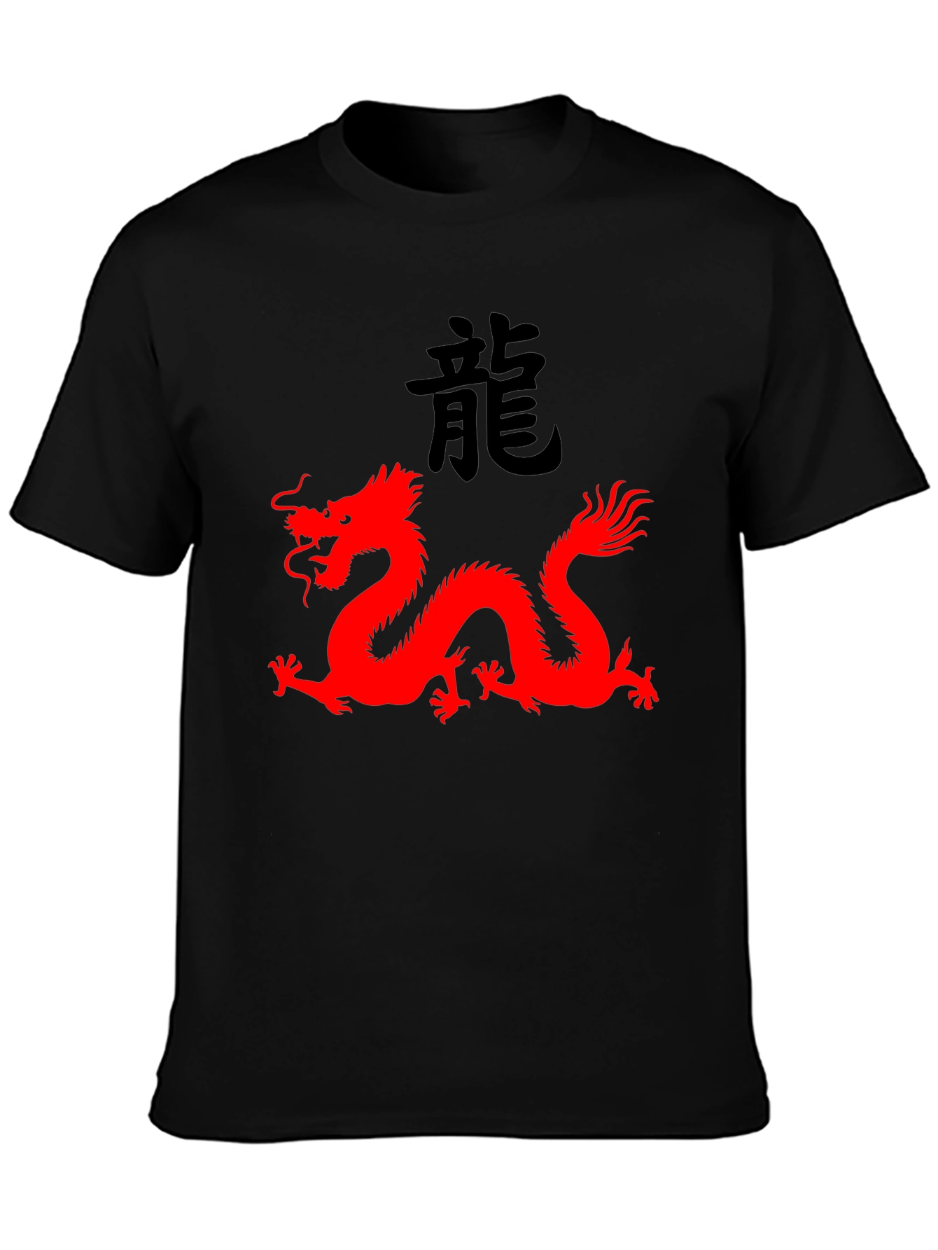 Black T-Shirt with Red Dragon Graphic