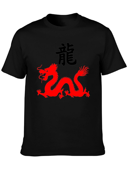 Black T-Shirt with Red Dragon Graphic