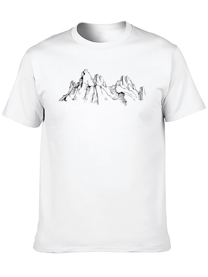 Mountain Sketch Graphic Tee - Soft Black Cotton T-Shirt