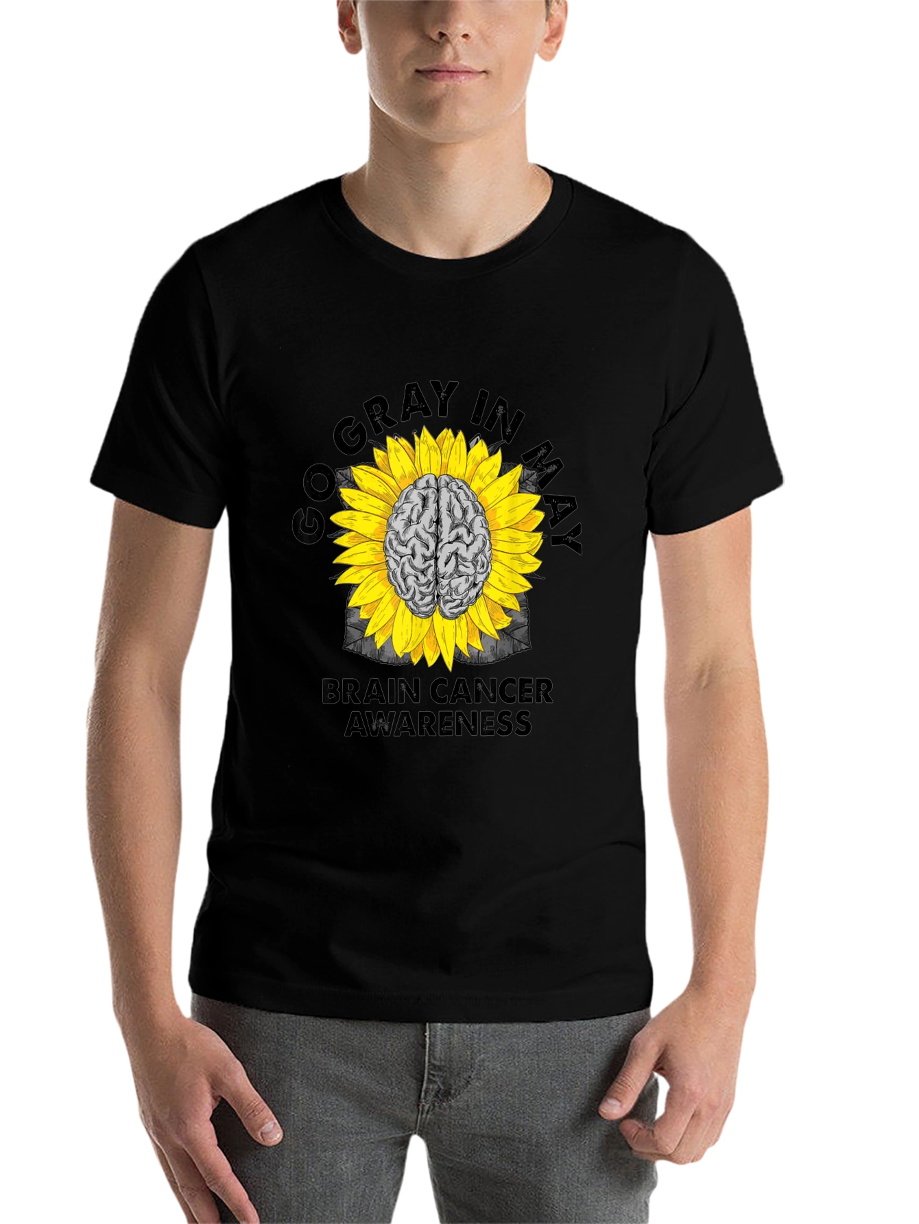 Go Gray in May Brain Cancer Awareness Sunflower T-Shirt