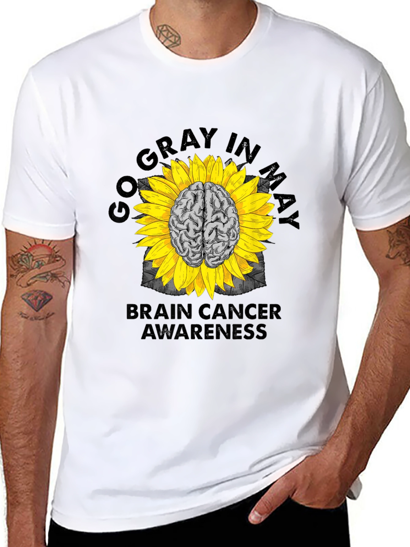 Go Gray in May Brain Cancer Awareness Sunflower T-Shirt