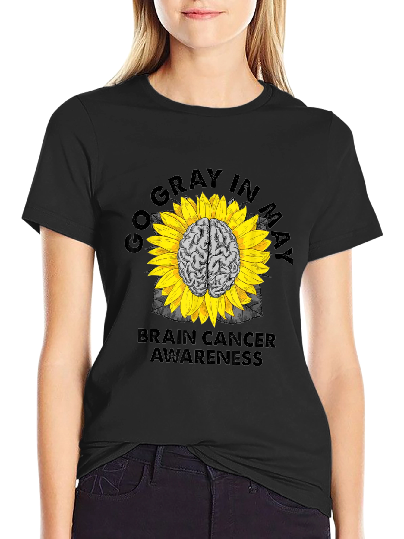 Go Gray in May Brain Cancer Awareness Sunflower T-Shirt