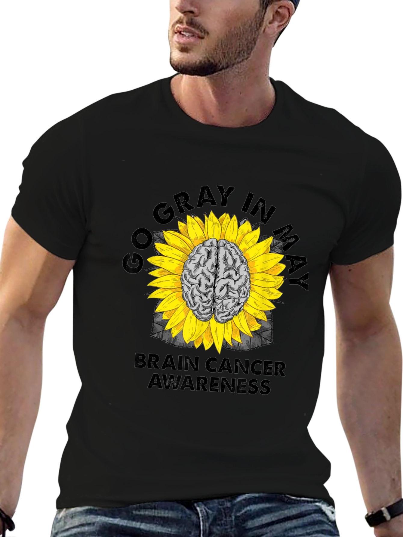 Go Gray in May Brain Cancer Awareness Sunflower T-Shirt