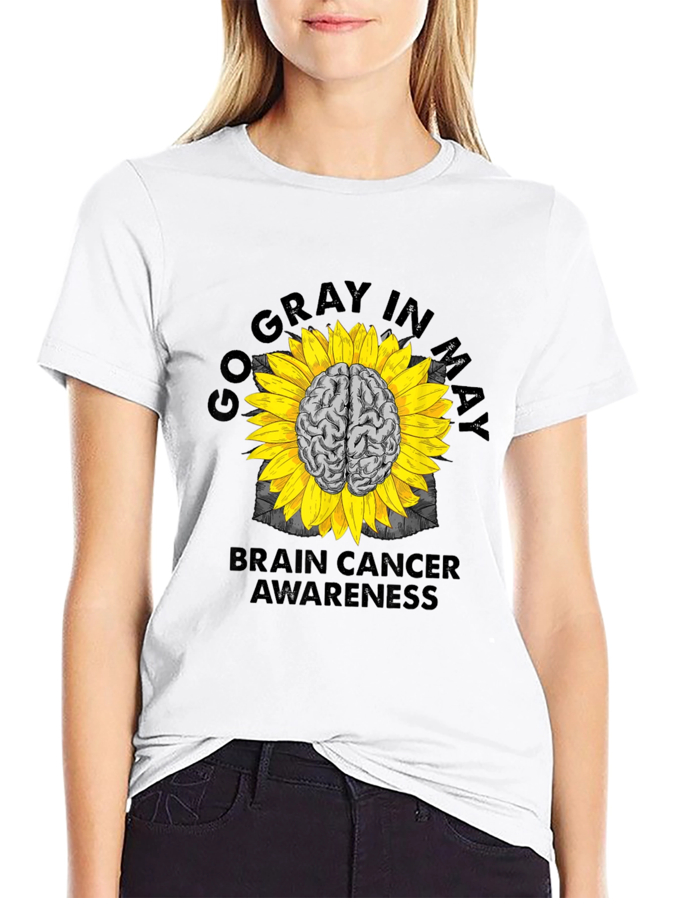 Go Gray in May Brain Cancer Awareness Sunflower T-Shirt