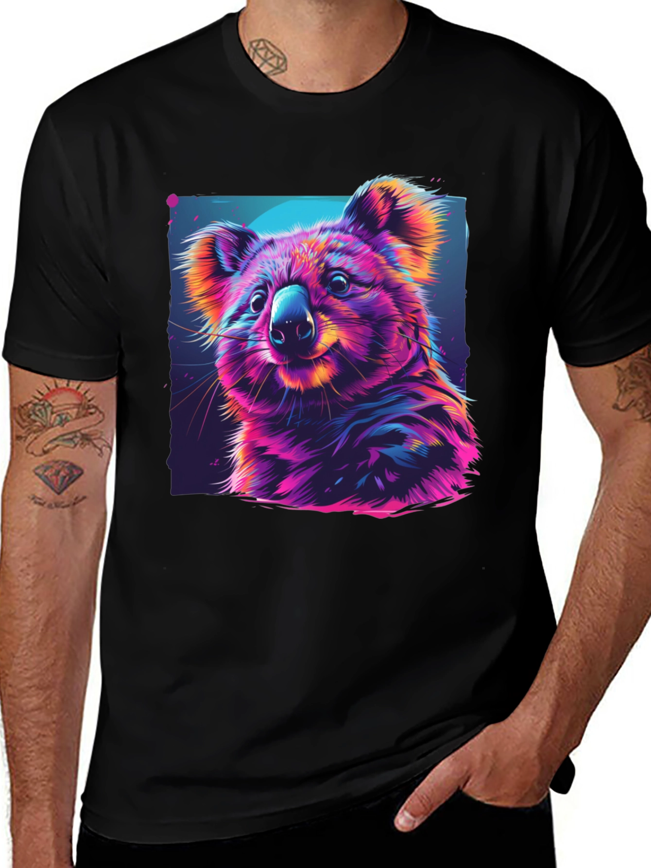 Vibrant Koala Graphic Tee - Black Cotton Comfort