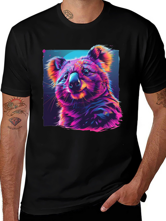 Vibrant Koala Graphic Tee - Black Cotton Comfort