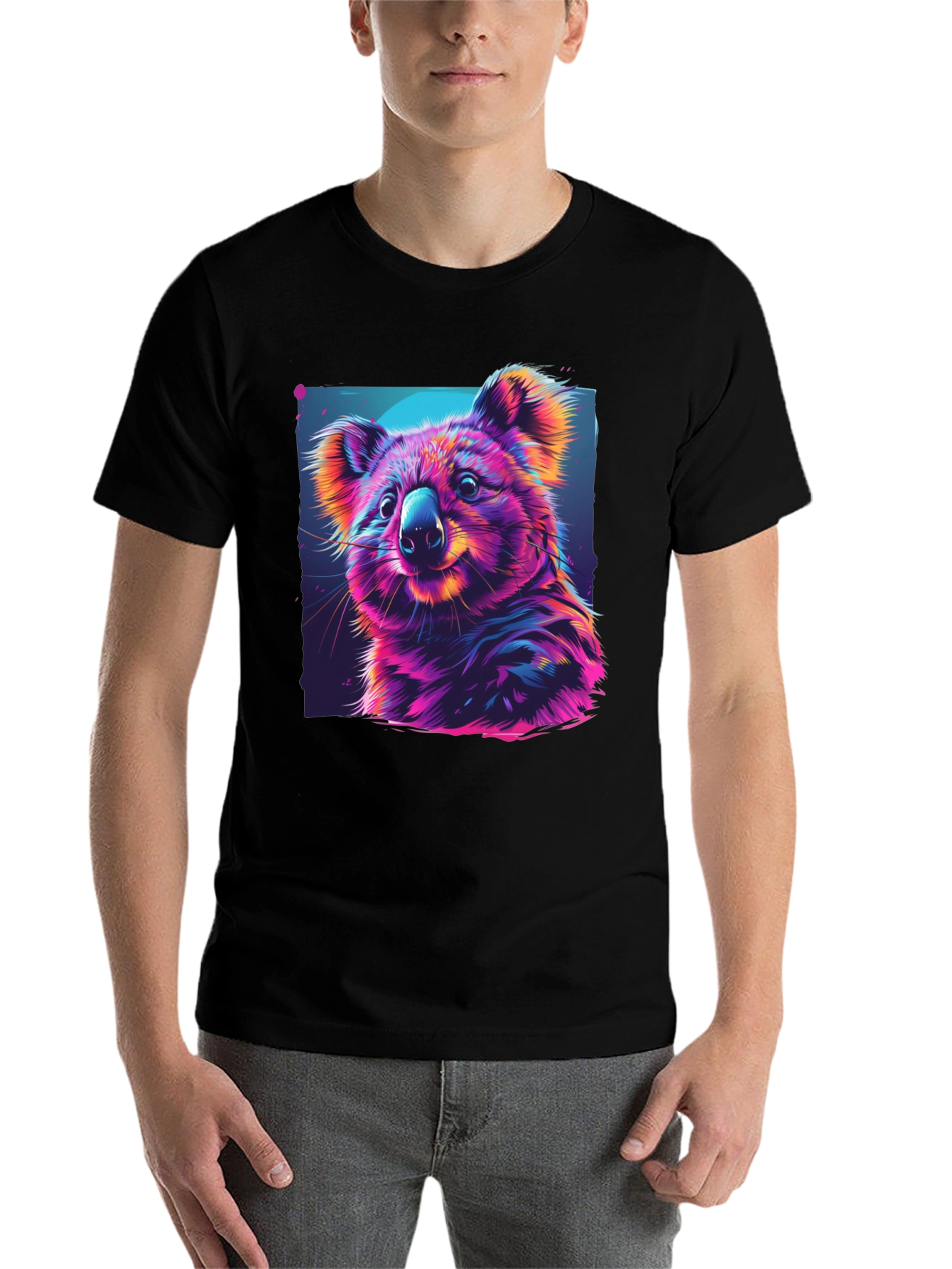 Vibrant Koala Graphic Tee - Black Cotton Comfort