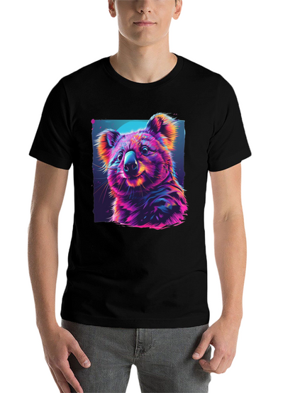 Vibrant Koala Graphic Tee - Black Cotton Comfort