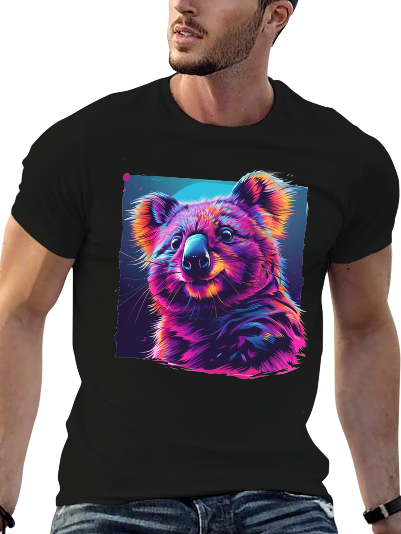 Vibrant Koala Graphic Tee - Black Cotton Comfort