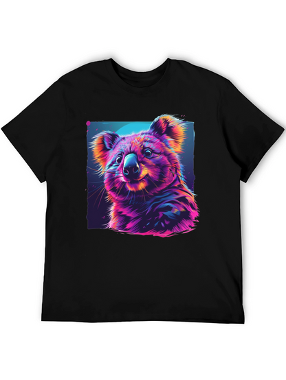 Vibrant Koala Graphic Tee - Black Cotton Comfort