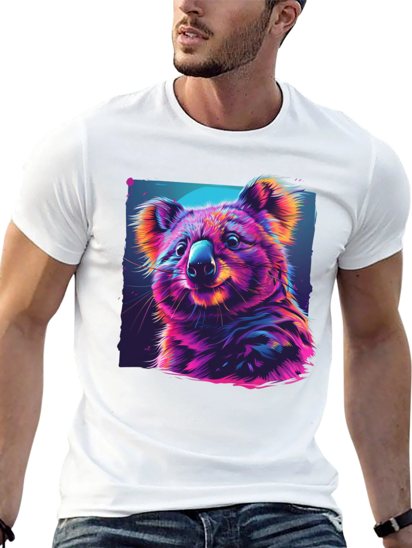 Vibrant Koala Graphic Tee - Black Cotton Comfort