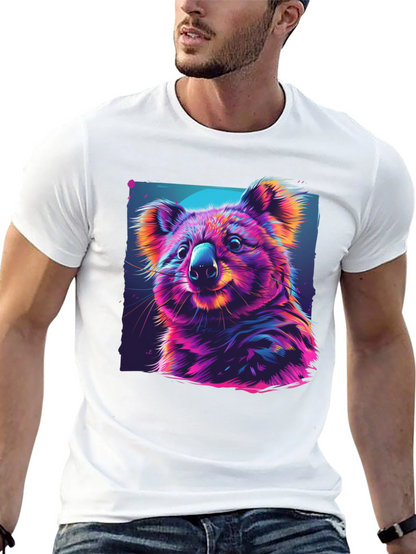 Vibrant Koala Graphic Tee - Black Cotton Comfort