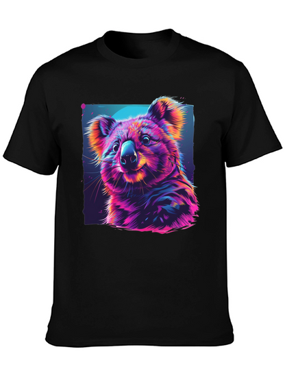 Vibrant Koala Graphic Tee - Black Cotton Comfort