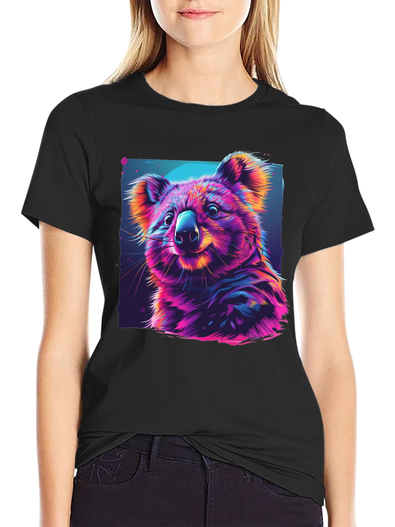 Vibrant Koala Graphic Tee - Black Cotton Comfort