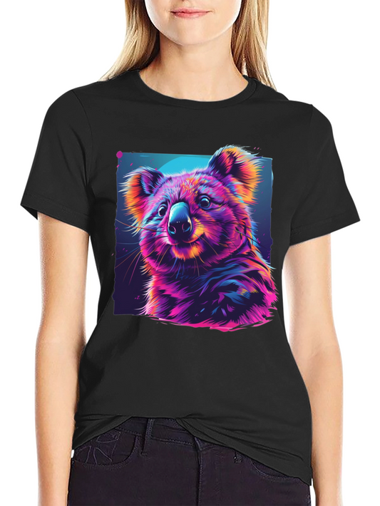 Vibrant Koala Graphic Tee - Black Cotton Comfort