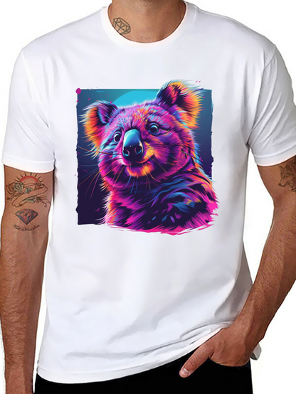 Vibrant Koala Graphic Tee - Black Cotton Comfort