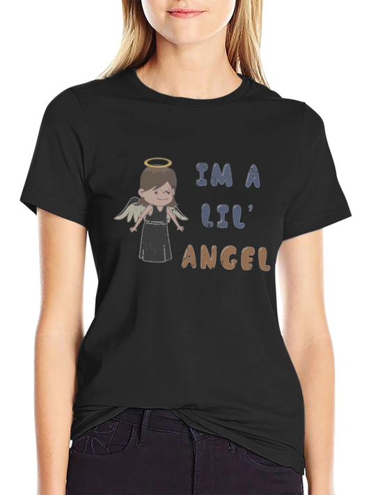 Im A Lil Angel Graphic Tee - Black Cotton T-Shirt