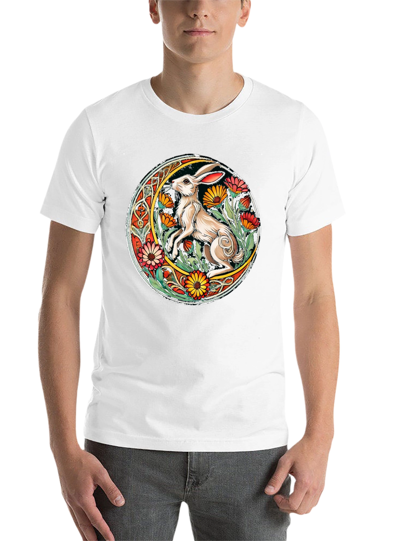 Celtic Hare Flower Circle Graphic T-Shirt