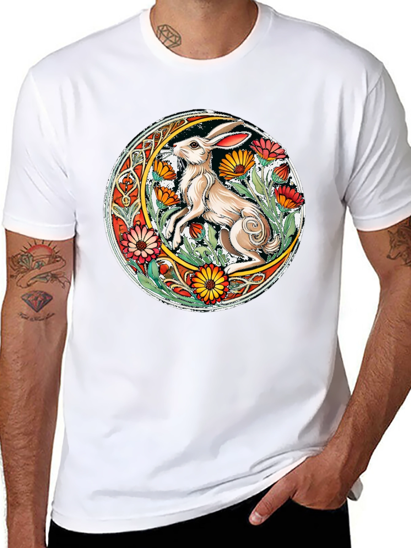 Celtic Hare Flower Circle Graphic T-Shirt
