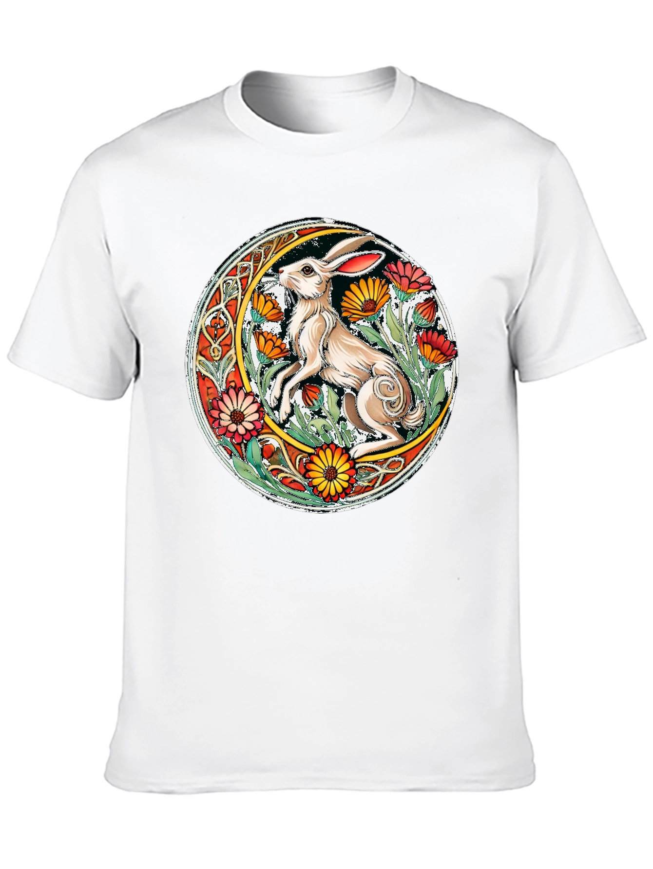 Celtic Hare Flower Circle Graphic T-Shirt